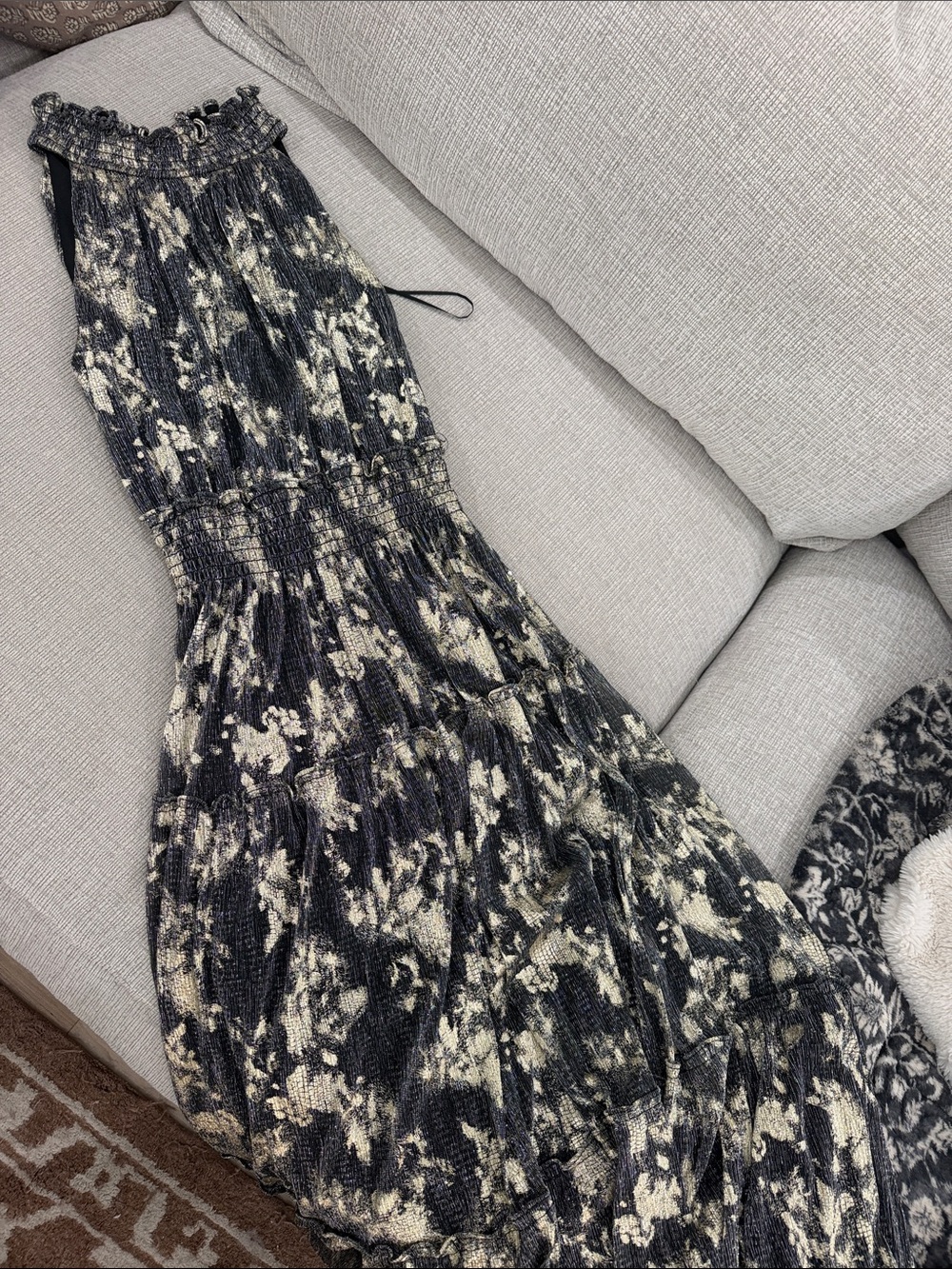Taylor Black and Cream Floral Smocked Maxi Dress